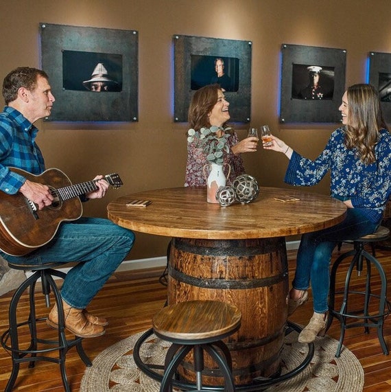 Barrel pub table on sale and chairs