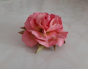 Barrette rose rose, barrette rose pour la mariée, barrette fleur rose, barrette cheveux fille d'honneur, serre-tête rose rose, morceau de cheveux fleur de mariage