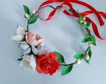 Wedding flower crown, Bridal hair wreath, Flower girl wreath, Bridesmaids floral crown, Rose flower crown, Hair flower crown,Fairy crown,
