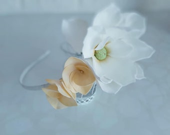 Tocado de flor blanca Boda, Tocado de novia, Corona de flores de boda, Cabello de flor blanca, Corona de flores para niña de flores, Corona de flores de boda