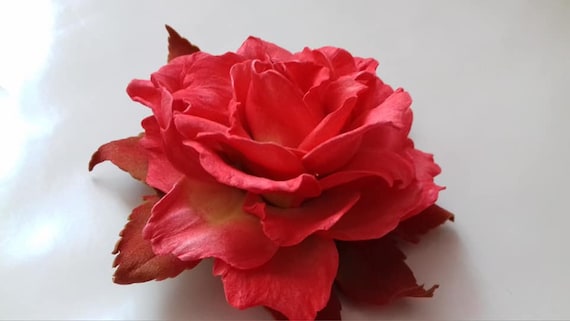 big red flower hair clip