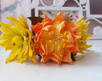 Orange flower hairband yellow flower headband big flower headband foam flower hairband girl flower hairband party headband wedding hairband