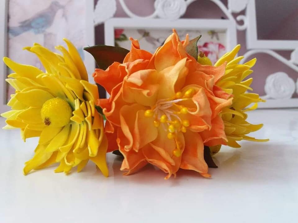 Orange flower hairband yellow flower headband big flower headband foam flower hairband girl flower hairband party headband wedding hairband