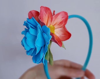 Blue rose headband flower crown big flower headband bundle headband flowers hairband red flower hairband blue flower crown baby blue rose