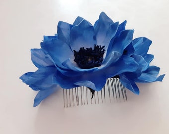 Blue flower hair comb, Royal blue hair piece for bridesmaids, Blue wedding, Flower girl hair comb, Royal blue wedding, Navy hair comb