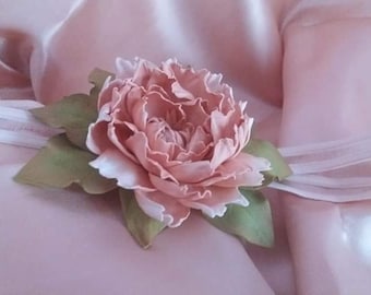 Peony flower hair clip, Pink flower headband for girls, Peach hairbands babies, Flower headbands for girls, Flower girl hair flowers