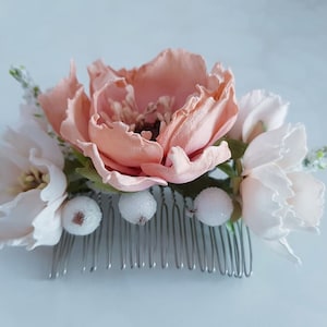 Flower hair comb, Floral hair comb bridal, Blush flower hair clip, Wedding hair piece, Blush wedding, Pink flower hair comb for bridesmaids