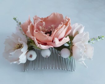 Flower hair comb, Floral hair comb bridal, Blush flower hair clip, Wedding hair piece, Blush wedding, Pink flower hair comb for bridesmaids
