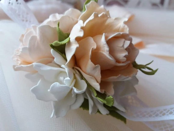 Peach flower headband, Blush flower hairband for baby girl, Newborn headband, Peach flower girl for wedding, Bridesmaids peach headband
