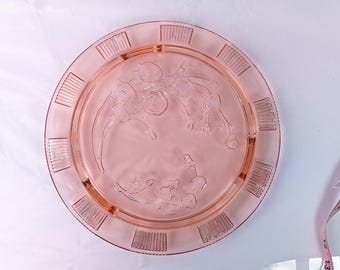 Vintage Sharon Pink | Cabbage Rose |  Depression Glass 11.5" Footed Cake Serving Plate