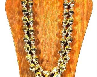Vintage Gold Lucite Faceted Necklace – 1950s Double Strand, Signed Japan