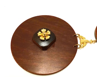 Vintage Art Deco Wood with Floral Accents Pendant Necklace | Mid-century modern statement jewelry