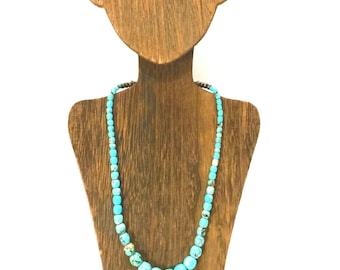 Vintage 1970s Turquoise Bead Necklace, Southwestern Artisan Jewelry