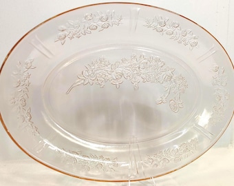 Vintage Sharon Pink | Cabbage Rose |  Depression Glass 12.5" Oval Platter