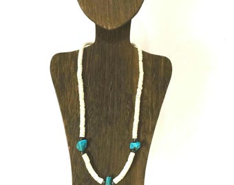 Vintage Southwestern 1970-1980s costume single-strand heishi and turquoise necklace beaded shell necklace bohemian