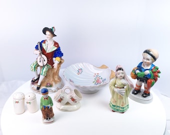 Vintage Occupied Japan Porcelain Figurine Set | Hand-Painted Mid-Century Curios | Rare 1940s Japanese Ceramics