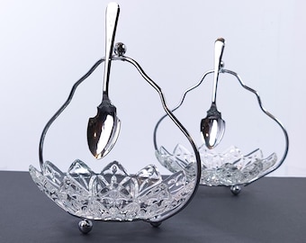 Vintage Scalloped Glass Dish Set – Mid-Century Relish Server with Spoons