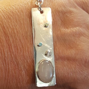 Rose Quartz and colored CZ stone Sterling Silver pendant
