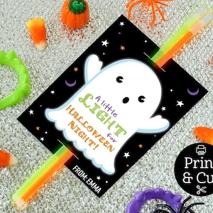 Glow Stick Favors, Instant Editable Download, A Little Light For Halloween Night, Halloween Teacher Gifts, Classroom Favors, Glow Stick Card