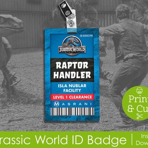 ID Badge, Halloween Costume, Digital Download, Jurassic Cosplay, Raptor Handler, Dinosaur, Jurassic World Inspired ID Badge