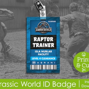 ID Badge, Halloween Costume, Digital Download, Jurassic Cosplay, Raptor Trainer, Dinosaur, Jurassic World Inspired ID Badge
