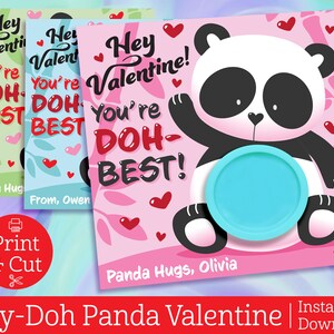 Panda Valentine Day Cards, Instant Editable Download, Play Dough, Classroom Exchange Valentines, Kids Valentines, Play Doh Valentines, Panda