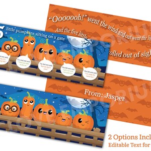 5 Little Pumpkins Bag Topper, DIGITAL EDITABLE DOWNLOAD, Halloween Treat Bag, Gift Bag, Classroom Party Favors,Halloween Printable, Pumpkins image 2