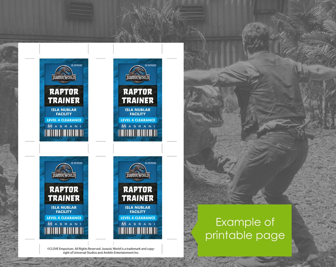 ID Badge Halloween Costume Digital Download Jurassic - Etsy