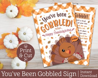 You've Been Gobbled, INSTANT EDITABLE DOWNLOAD, Thanksgiving Game, Autumn Tags Fall, We've Been Gobbled, Turkey Day Treats, Friendsgiving