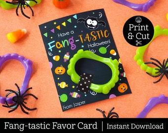 FANG-tastic Halloween card, Instant Editable Download, Halloween Treat, Halloween Party Favors, Classroom Party Favors, Vampire Fang Cards