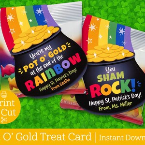 Pot of Gold Gift Tags, INSTANT EDITABLE DOWNLOAD, St Patricks Day, Classroom Treats, St Pattys Day Tags, Rainbow Favor, St Patricks Day Gift