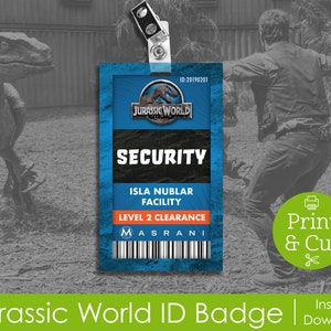 ID Badge, Halloween Costume, Digital Download, Jurassic Cosplay, Security, Dinosaur, Jurassic World Inspired ID Badge