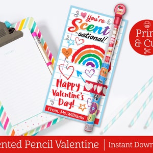 Pencil Valentines Card, INSTANT EDITABLE DOWNLOAD, Valentine Day Card, Valentine Printables, Scented Pencil Valentine, Kids Valentines Cards