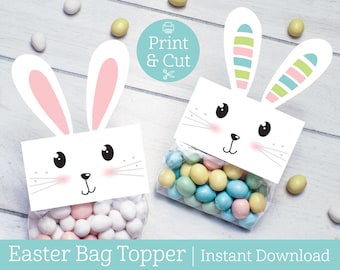 Easter Bunny Bag Toppers, INSTANT DOWNLOAD, Easter Favors, Easter Class Gifts, Easter Bunny with Eggs, Easter Party, Easter Bunny Treats