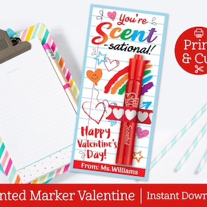 Tarjeta de San Valentín con marcador perfumado, DESCARGA DIGITAL EDITABLE, Fragancia sensacional, Tarjeta de San Valentín imprimible, Tarjetas de San Valentín para maestros, Tarjetas de intercambio para el aula