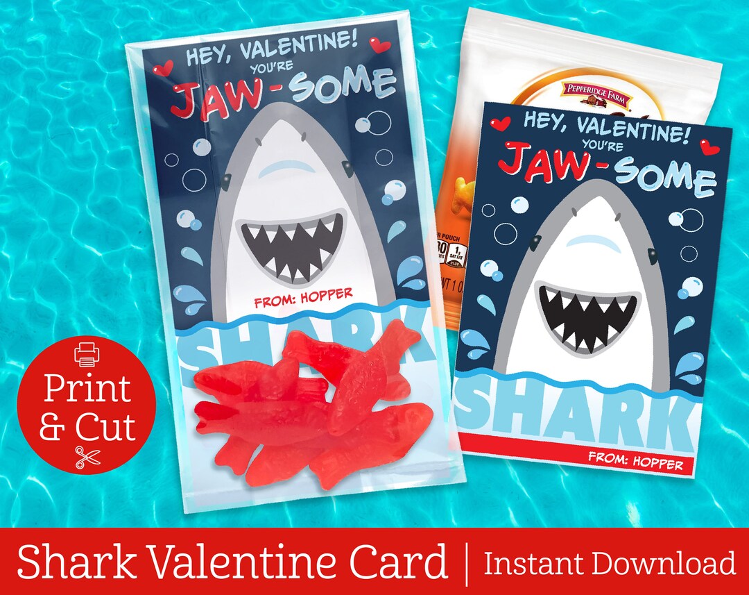 Shark Valentine Card, INSTANT EDITABLE DOWNLOAD, Jaw-some Valentine ...