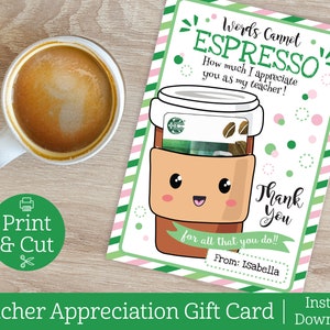 Porte-carte-cadeau café, TÉLÉCHARGEMENT MODIFIABLE NUMÉRIQUE, Appréciation de l'enseignant, Cadeau de l'enseignant, Carte de remerciement, Porte-carte-cadeau Starbucks, Café