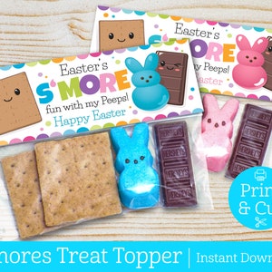 Easter S’mores Bag Toppers, INSTANT EDITABLE DOWNLOAD, Easter Favors, Easter Peeps, Classroom Treat, Easter Party, Easter Basket, S'more Fun