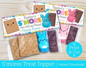 Easter S’mores Bag Toppers, INSTANT EDITABLE DOWNLOAD, Easter Favors, Easter Peeps, Classroom Treat, Easter Party, Easter Basket, S'more Fun