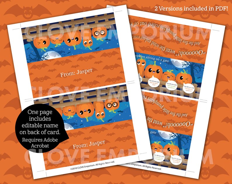 5 Little Pumpkins Bag Topper, DIGITAL EDITABLE DOWNLOAD, Halloween Treat Bag, Gift Bag, Classroom Party Favors,Halloween Printable, Pumpkins image 3