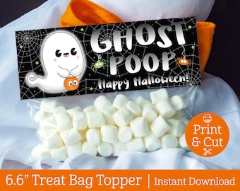 Ghost Poop Bag Topper, INSTANT EDITABLE DOWNLOAD, Halloween Treat Bag, Halloween  Favors, Classroom Party Favors, Halloween Printable,Treats