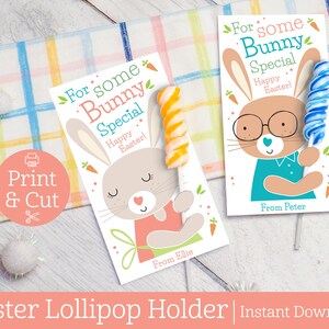 Easter Bunny Lollipop Holder, INSTANT EDITABLE DOWNLOAD, Some Bunny Special, Easter Favor, Easter Class Gift, Kids Easter Gift, Bunny Card