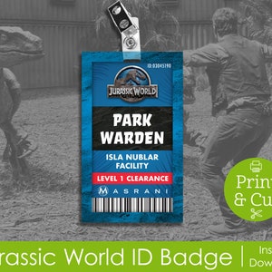 ID Badge, Halloween Costume, Digital Download, Jurassic Cosplay, Park Warden ID, Dinosaur, Jurassic World Inspired ID Badge
