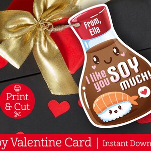 Soy Sauce Valentine Day Card, Instant Editable Download, Sushi Valentine Card, Classroom Exchange Valentine, Kids Valentine, Sushi Favor Tag