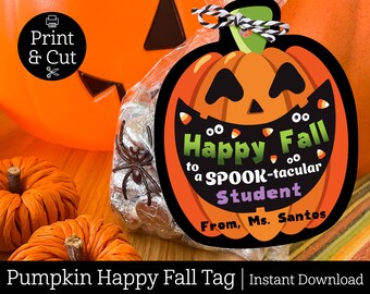 Spooktacular Halloween Favor Tag, DIGITAL EDITABLE DOWNLOAD, Pumpkin Treat, Halloween Party Favor, Happy Halloween, Fall Tags, Teacher Gifts