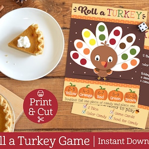 Roll A Türkei Spiel, SOFORTIGER DOWNLOAD, Thanksgiving Familienspiel, Thanksgiving Kinder Tischspiel, Friendsgiving, Familie Kinderspiel, Party Würfelspiel
