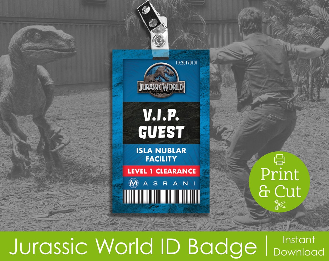 ID Badge, Halloween Costume, Digital Download, Jurassic Cosplay, V.I.P ...
