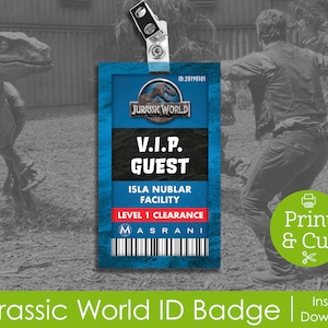 ID Badge, Halloween Costume, Digital Download, Jurassic Cosplay, V.I.P. Guest, Jurassic World, Jurassic World Inspired ID Badges