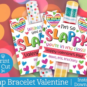 Slap Bracelet Valentine Card, Instant Editable Download, Classroom Exchange Valentine, Slappy Valentine Day, Retro Slap Bracelet, Kids Cards