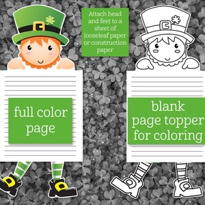 Leprechaun Page Topper, TÉLÉCHARGEMENT INSTANTANÉ, St. Patricks Day, Activité d'écriture, St Patricks Writing Prompts, Leprechaun Writing Craft image 2